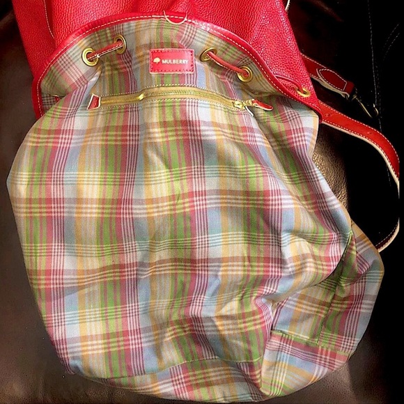 MULBERRY Red Scotchgrain Caviar Leather Drawstring Bucket Crossbody Shoulder Bag - Picture 11 of 17